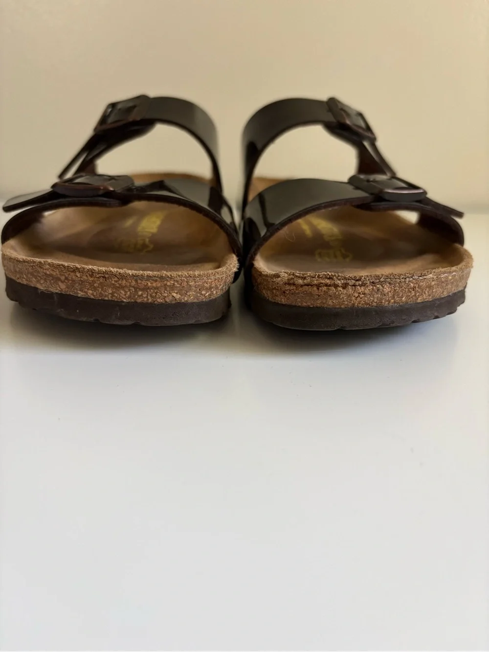 Birkenstock Arizona Patent Dark Brown Leather Sandals Size 38 US 7.5-8